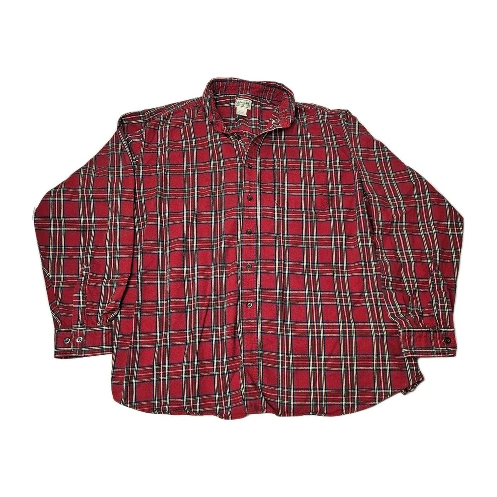 L.L. Bean Flannel Shirt Mens XL Reg Scotch Plaid Red Tartan Button Down